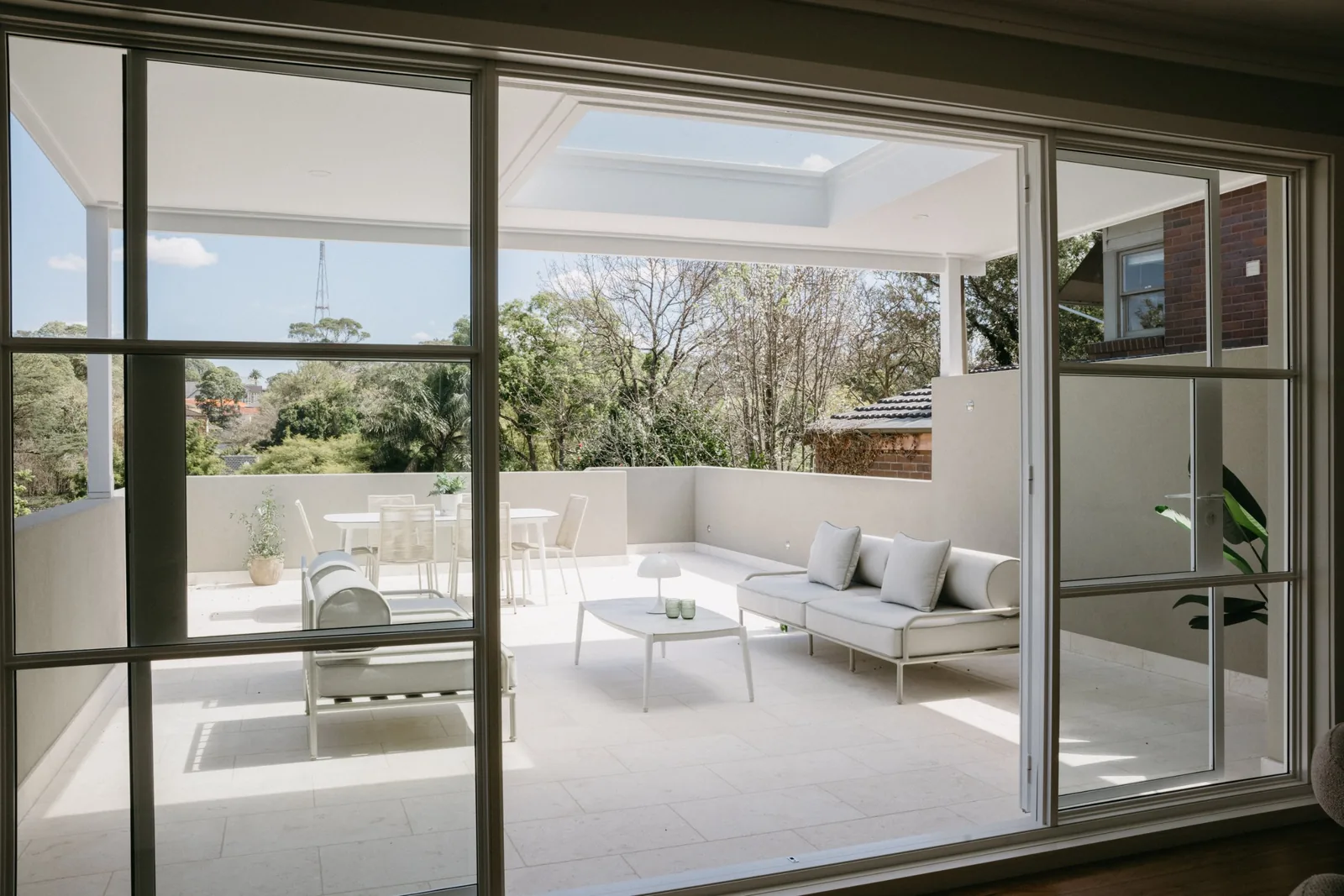 View through the French doors to the terrace