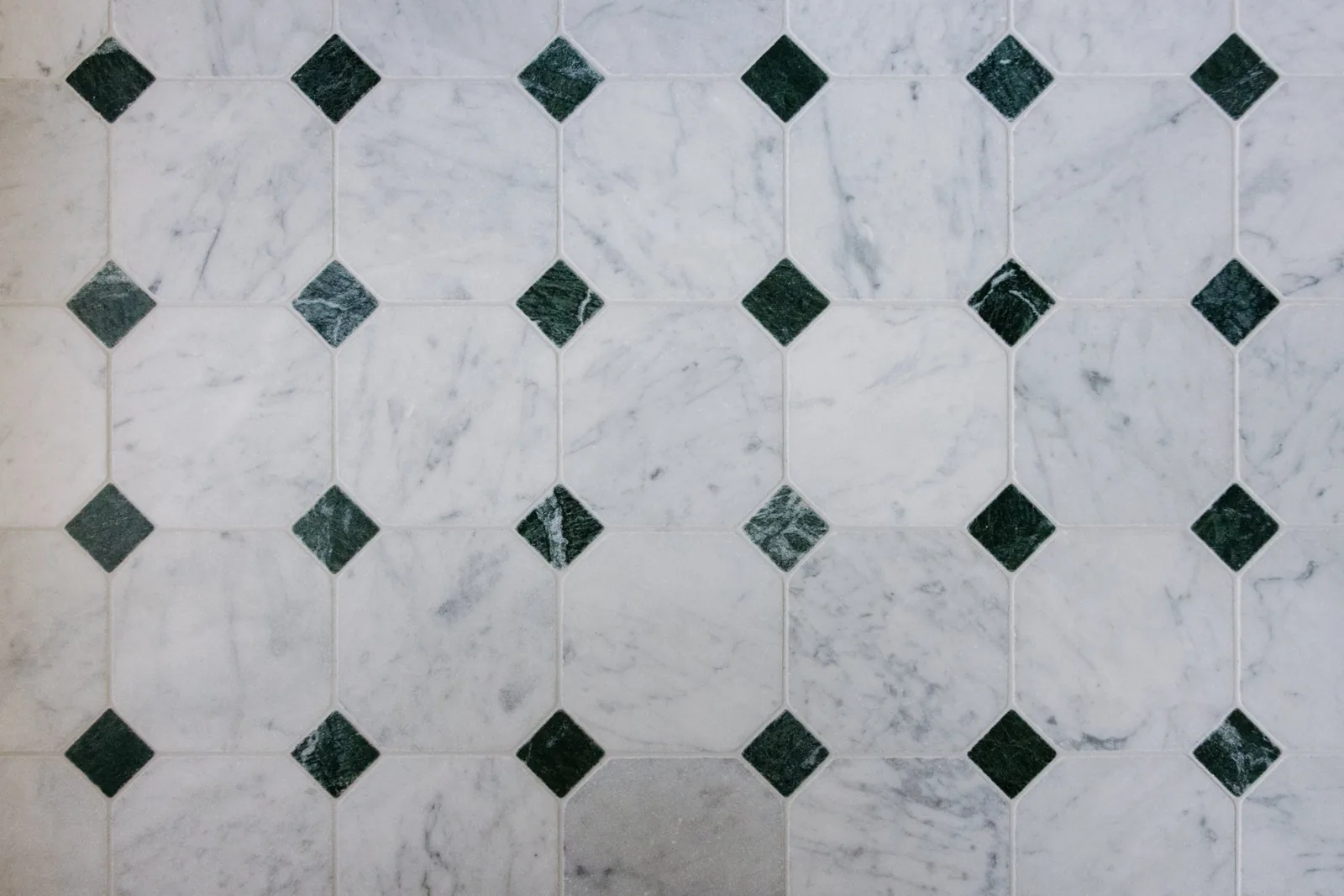 Marble and green floor tile pattern