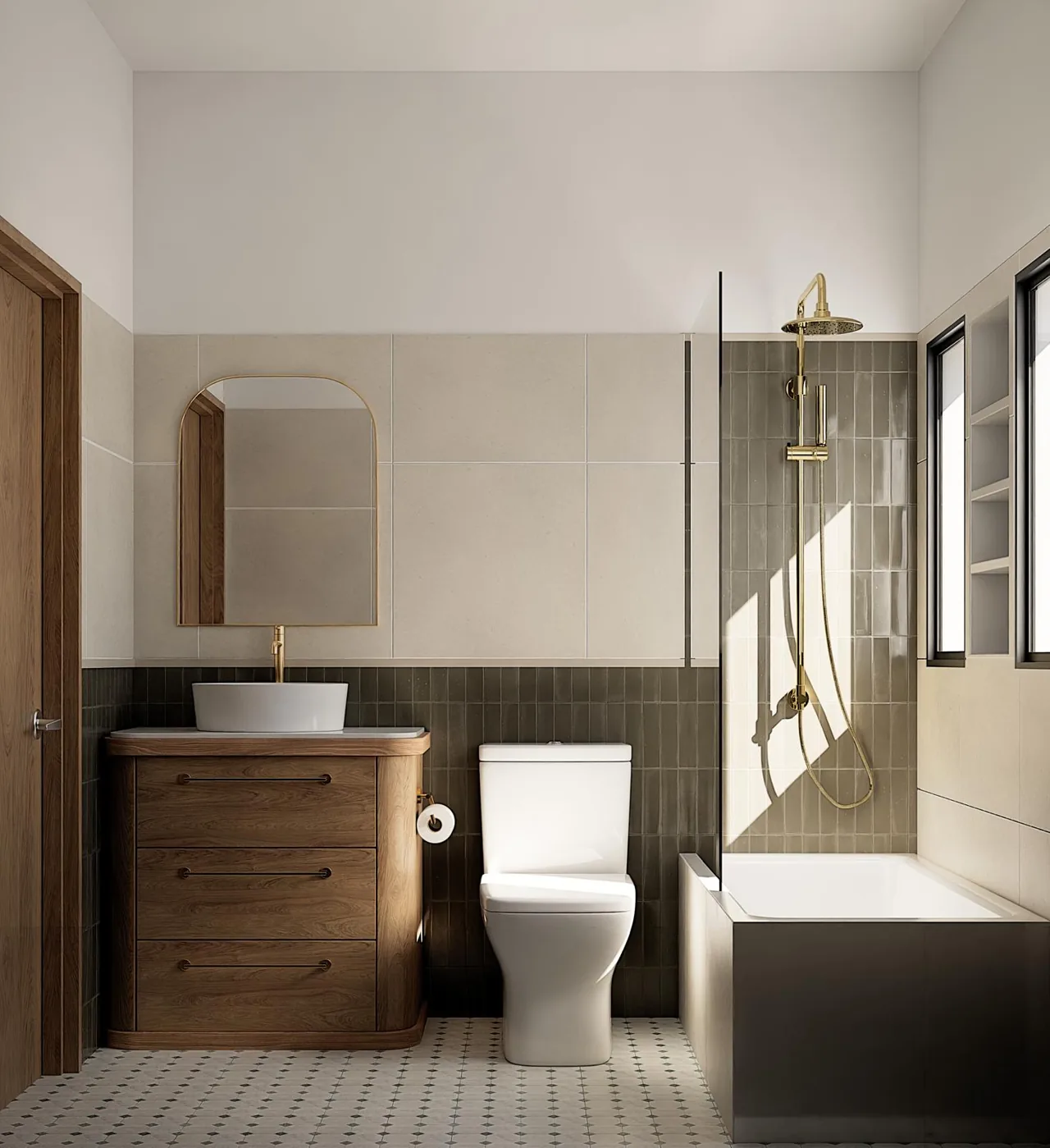 Pre-build 3D render of the proposed main bathroom