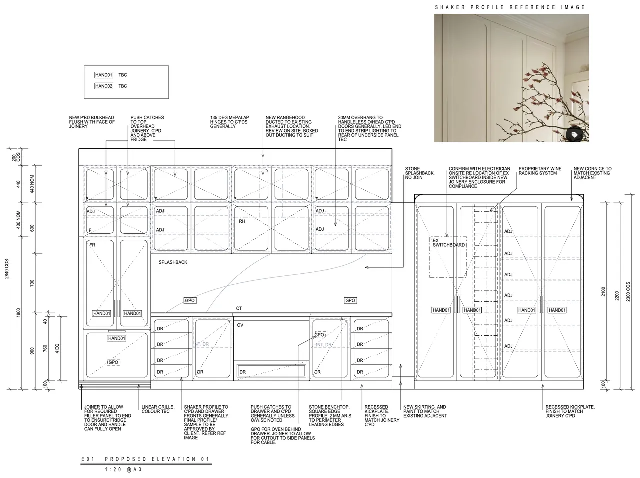 Proposed kitchen elevation with joinery notes