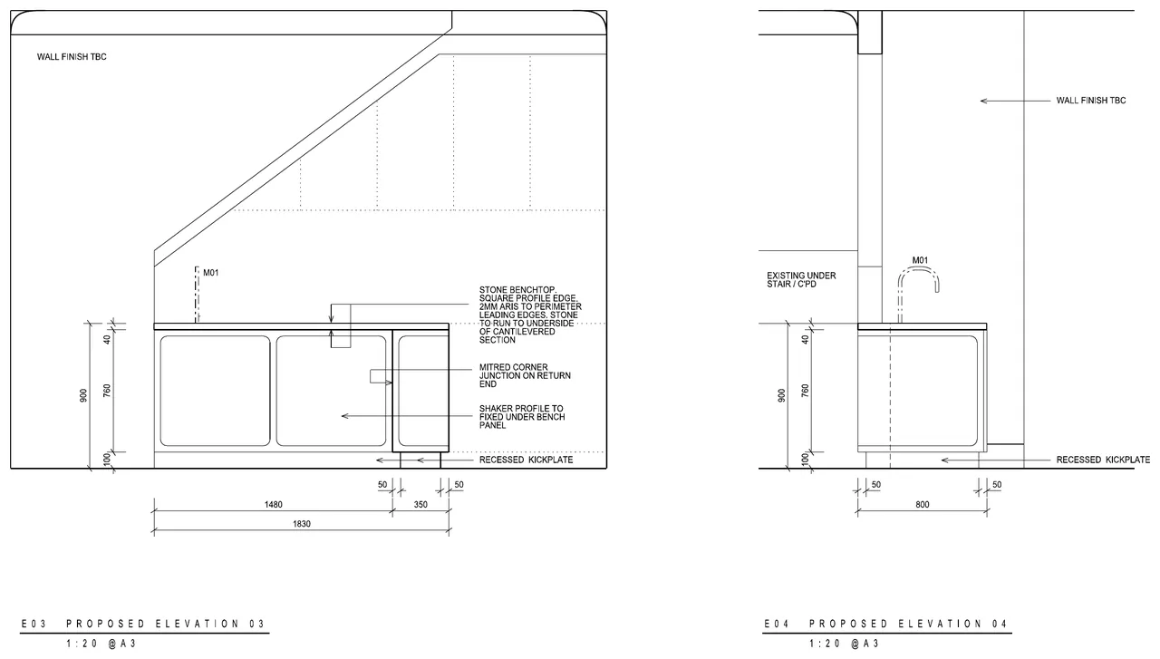 Proposed kitchen elevation under the stair